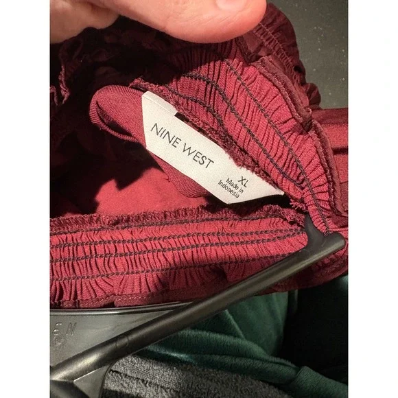 Nine West‎ NWT Burgundy Mock Neck Ruffle Peplum Blouse Long Sleeve Women Size XL - Picture 5 of 6